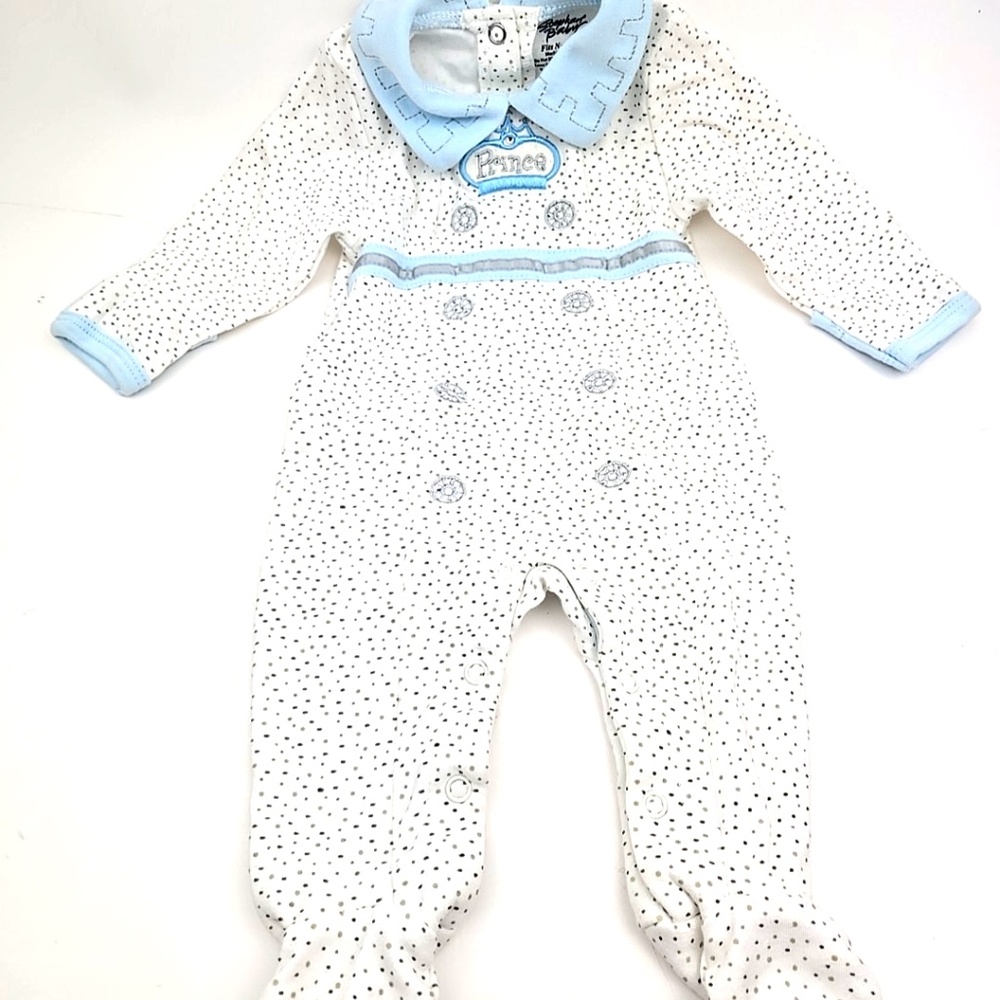 Stephan Baby Boys Size Newborn Little Prince Snap Buttons Footed Feet Hand Cover